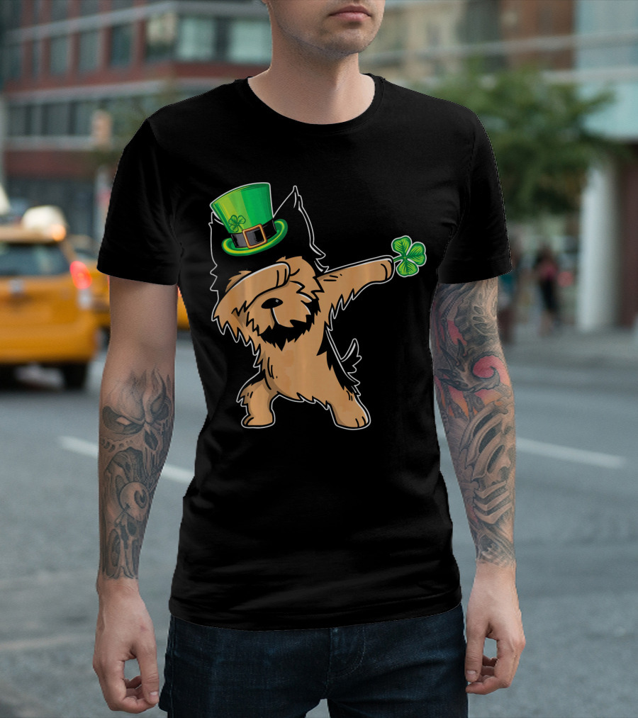Yorkshire Terrier Dabbing Dance With Shamrock Hat And Clover T-Shirt