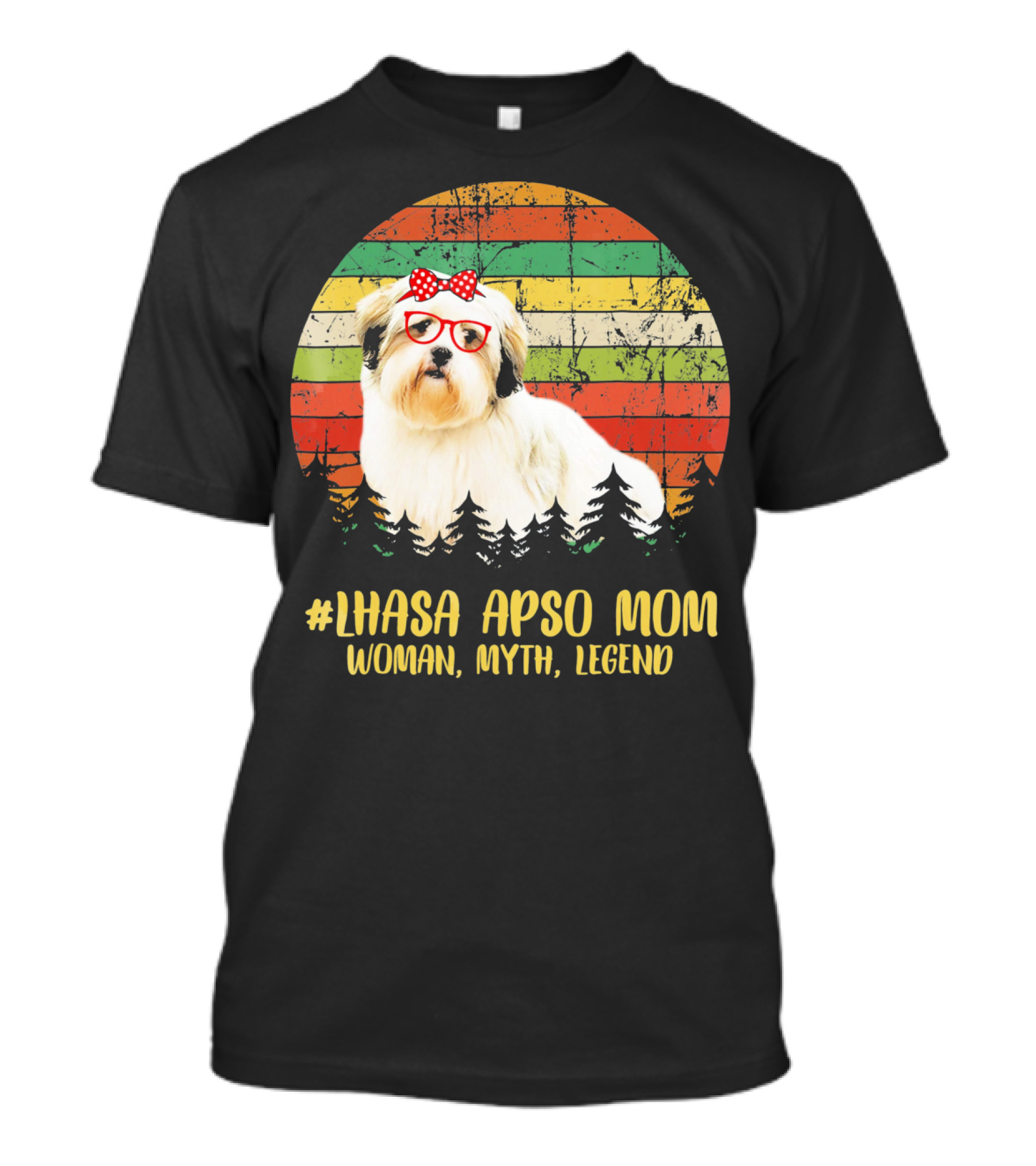 LHASA APSO MOM Woman, Myth, Legend Dog With Glasses And Bow Retro Circle T-Shirt