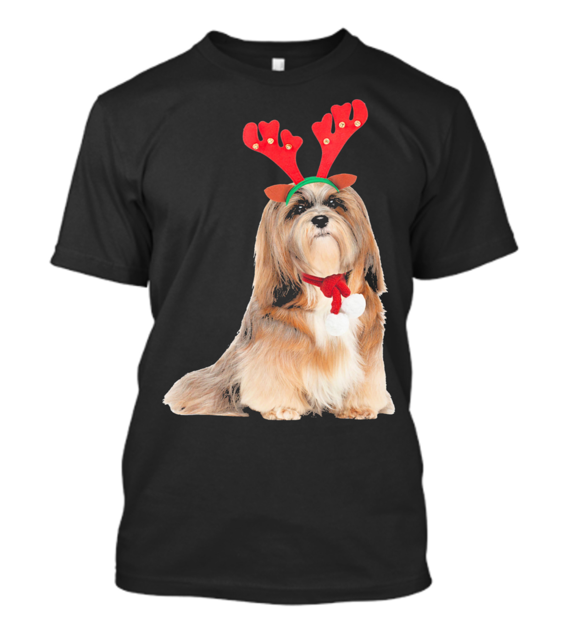 Lhasa Apso Reindeer Antlers Christmas Dog T-Shirt
