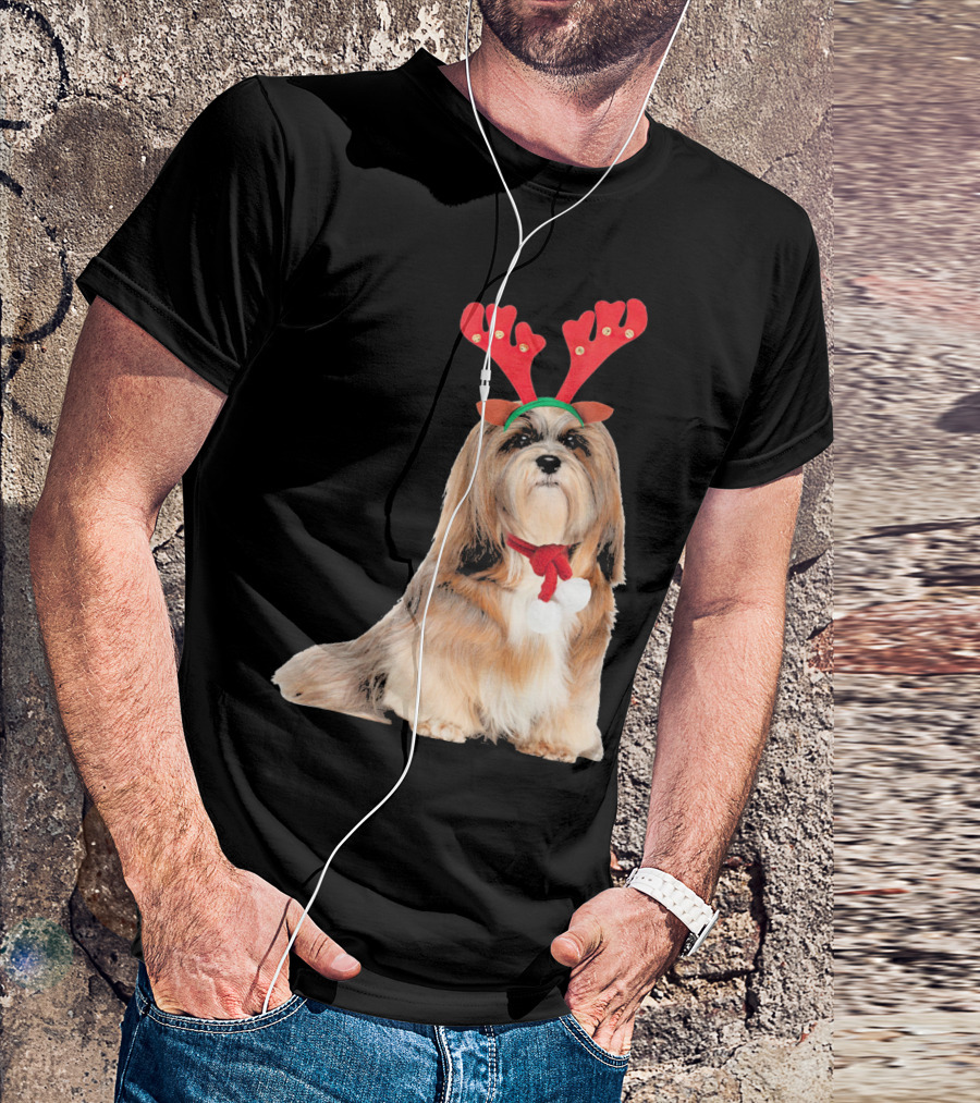 Lhasa Apso Reindeer Antlers Christmas Dog T-Shirt