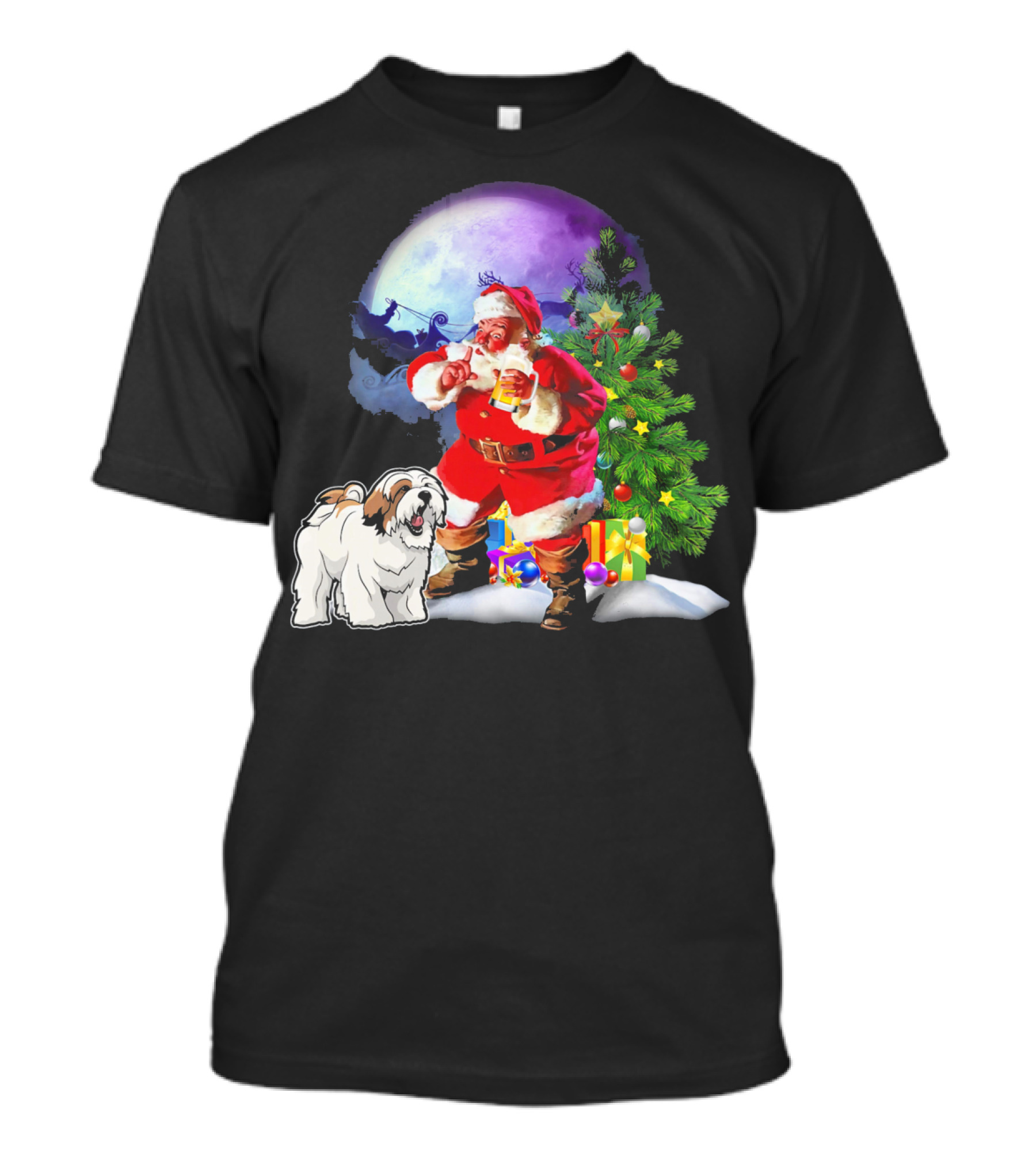 Lhasa Apso Santa Moon Sleigh Xmas Tree T-Shirt
