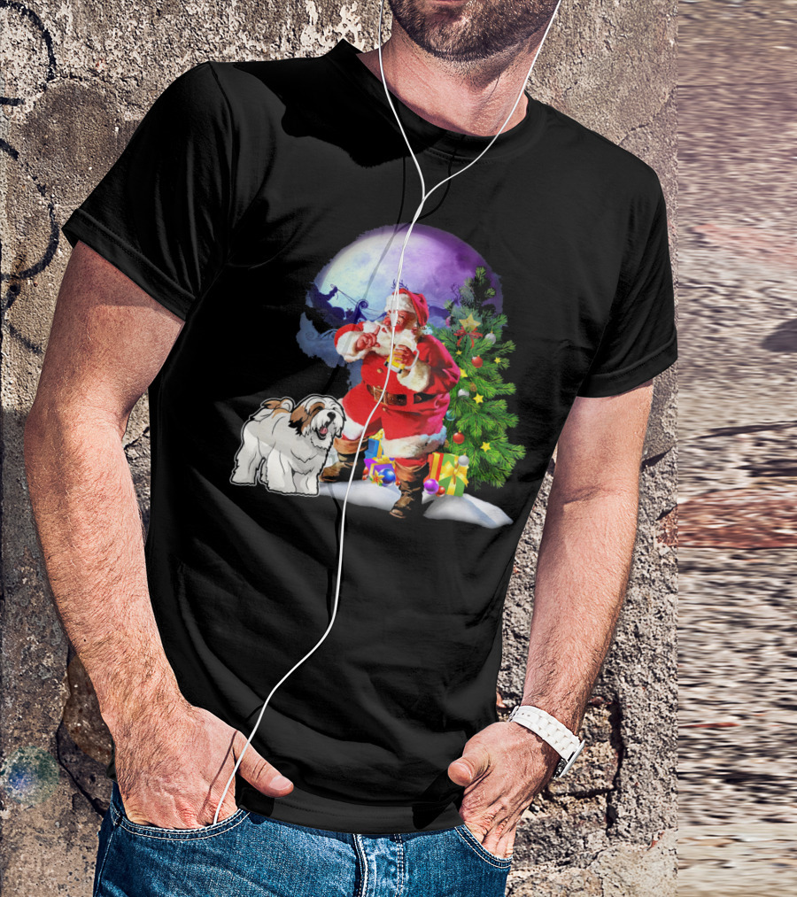 Lhasa Apso Santa Moon Sleigh Xmas Tree T-Shirt