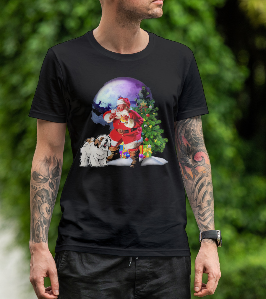 Lhasa Apso Santa Moon Sleigh Xmas Tree T-Shirt