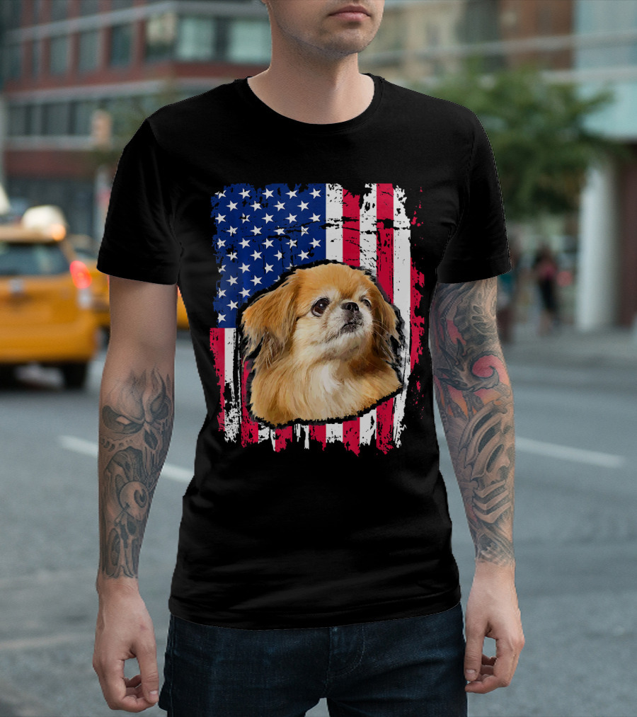 Pekingese American Flag USA Independence Day Celebration 4th Of July T-Shirt