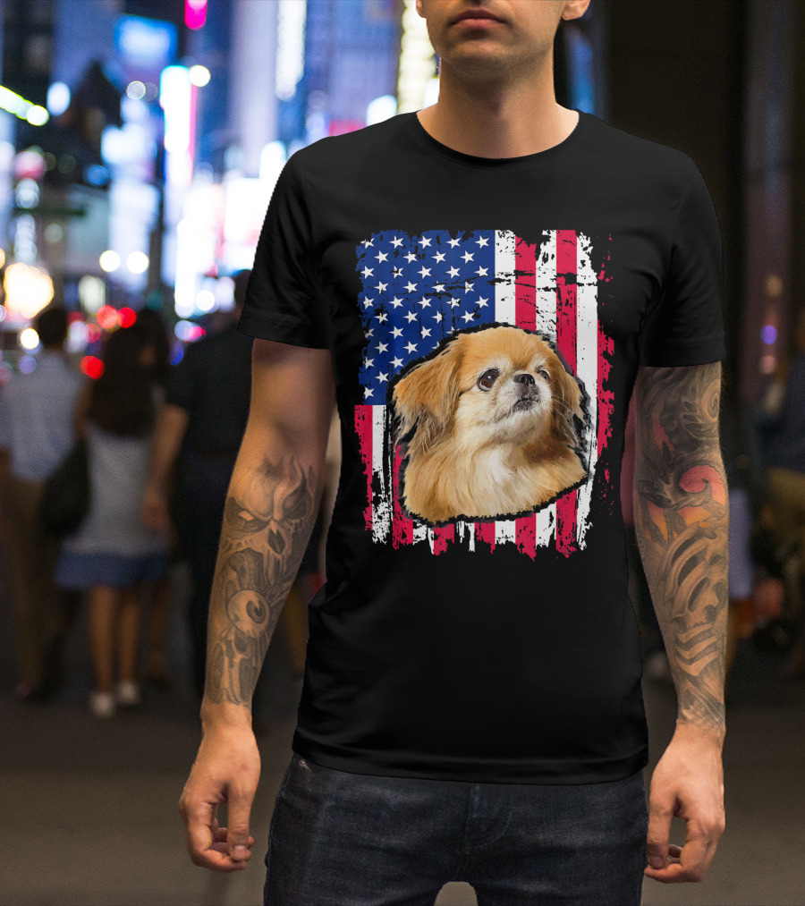 Pekingese American Flag USA Independence Day Celebration 4th Of July T-Shirt