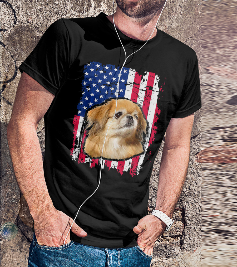 Pekingese American Flag USA Independence Day Celebration 4th Of July T-Shirt