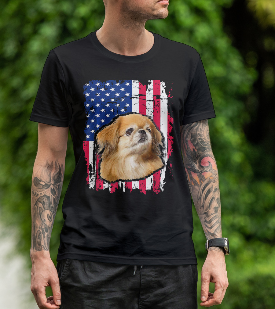 Pekingese American Flag USA Independence Day Celebration 4th Of July T-Shirt