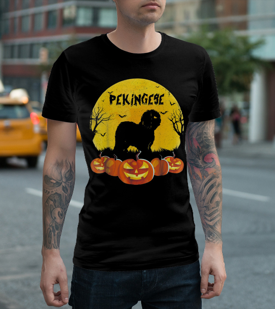 Pekingese Dog Halloween Moonlit Pumpkin T-Shirt