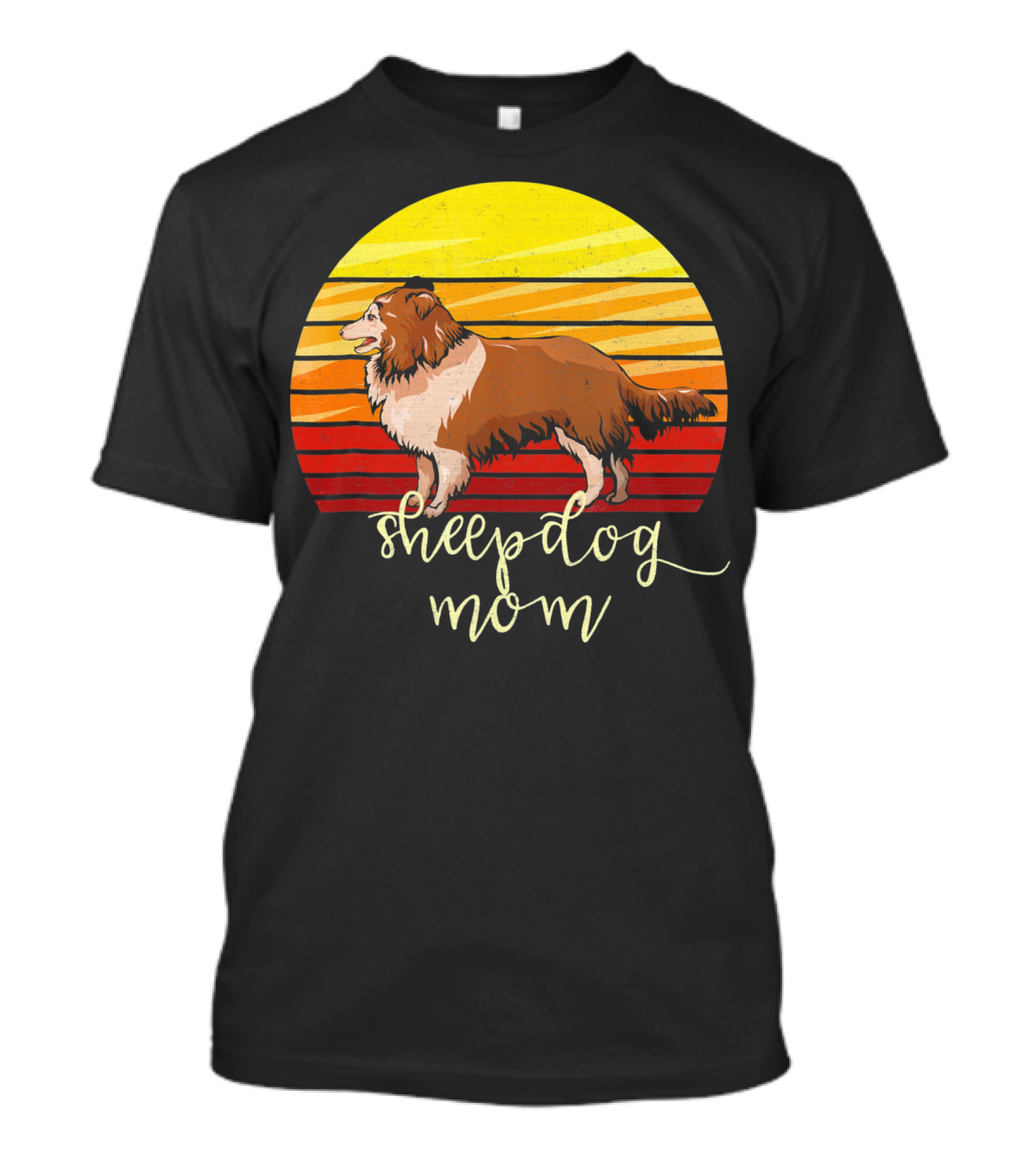 Sheepdog Mom Distressed Shetland Sheepdog Vintage Sunset T-Shirt