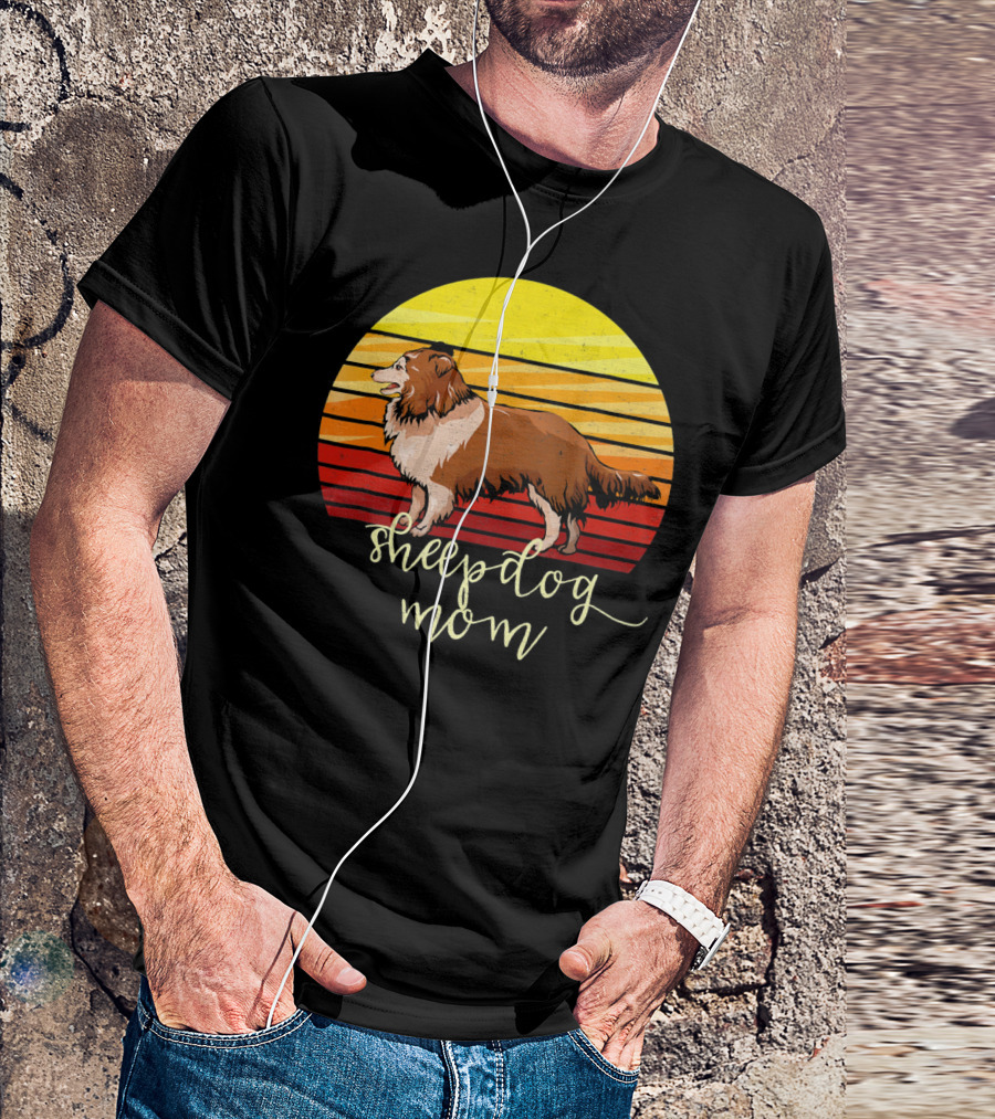 Sheepdog Mom Distressed Shetland Sheepdog Vintage Sunset T-Shirt