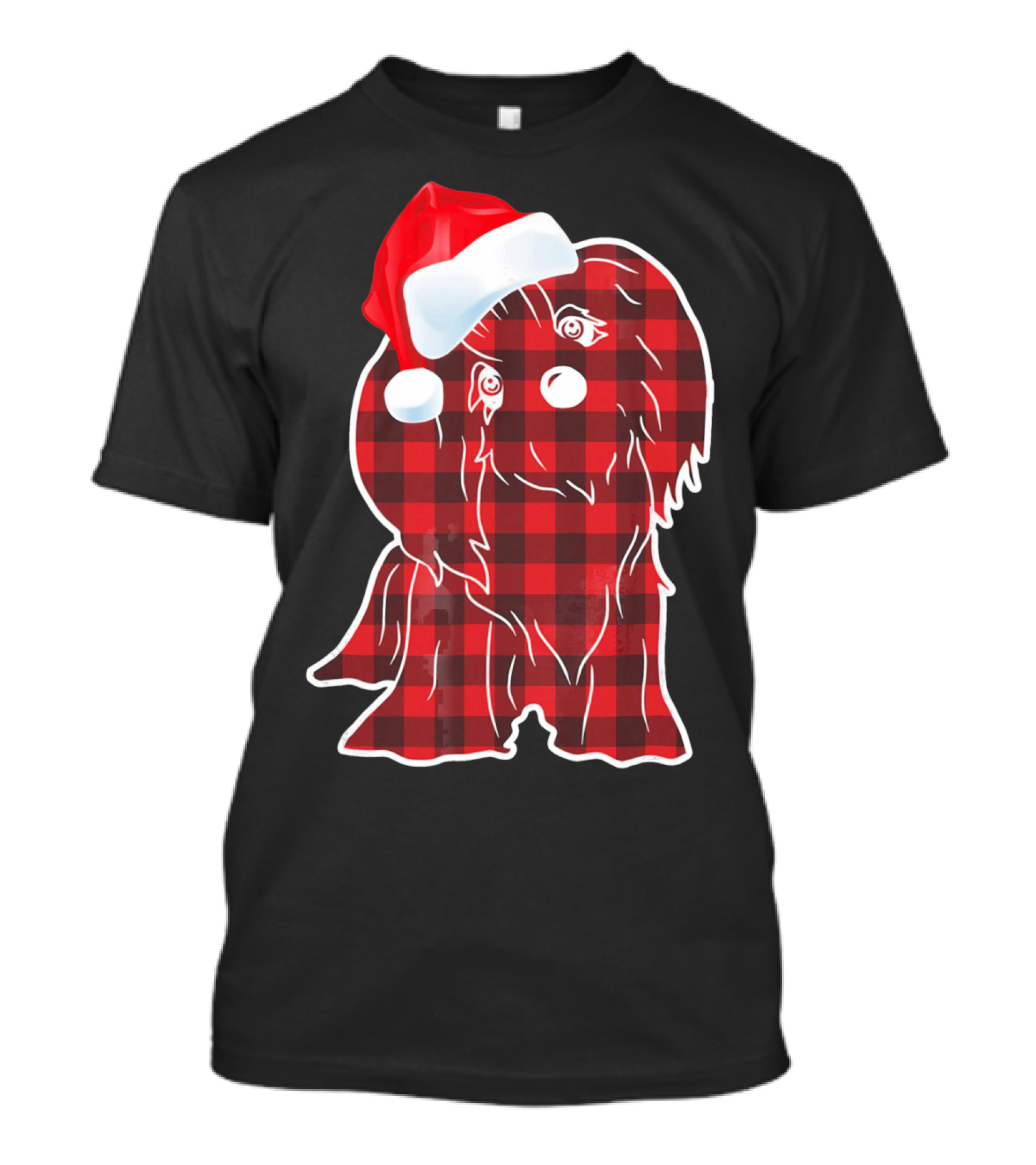 Lhasa Apso Plaid Santa Hat T-Shirt