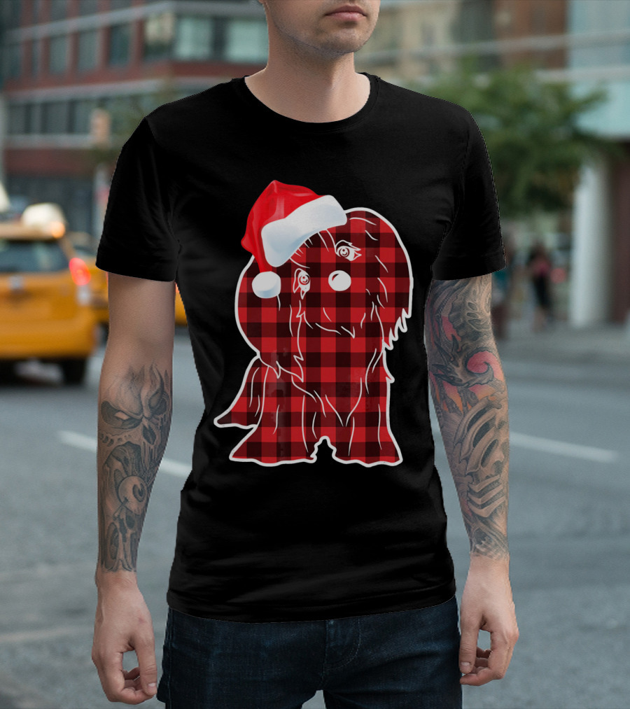 Lhasa Apso Plaid Santa Hat T-Shirt