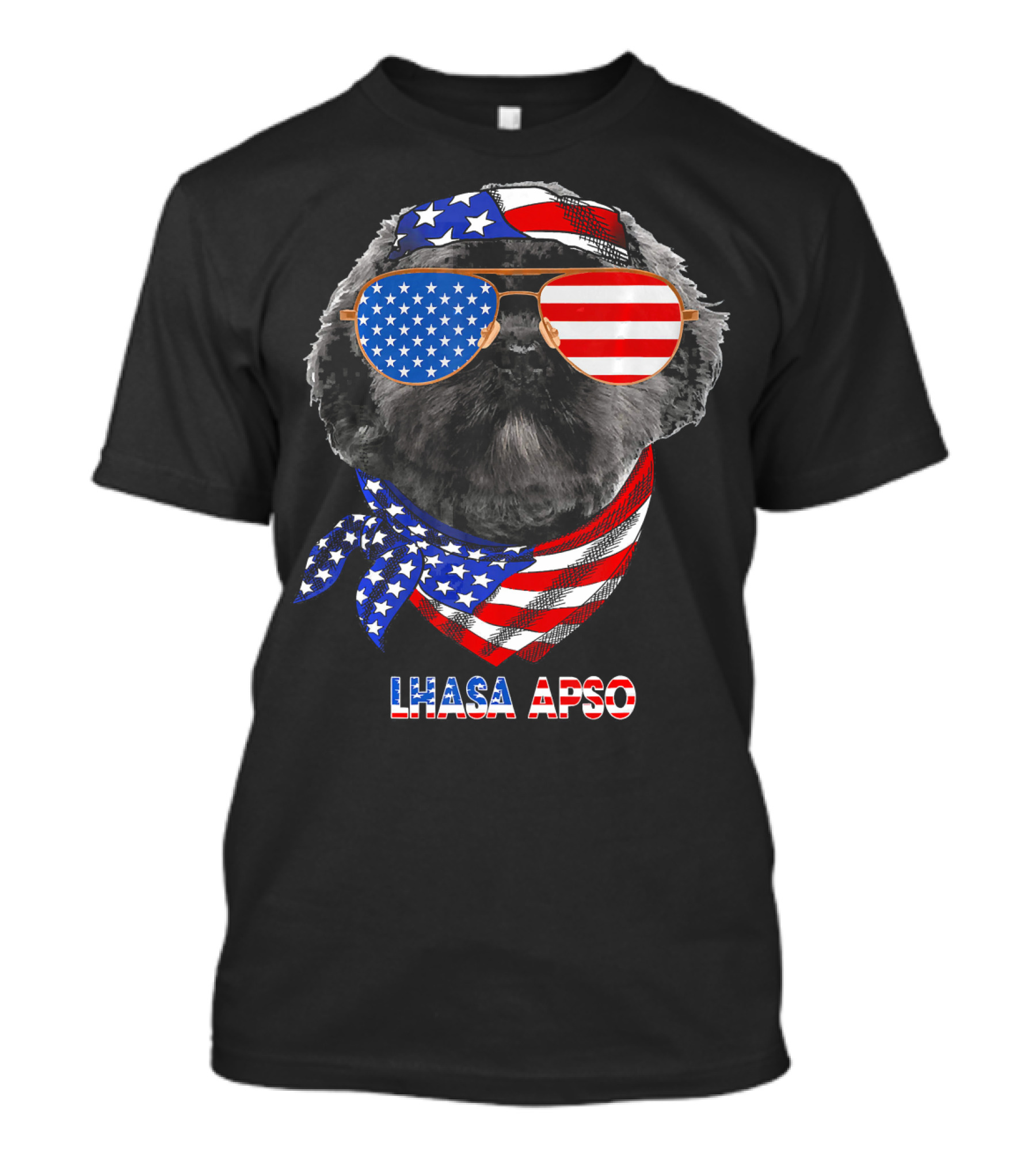 Lhasa Apso With American Flag Bandana And Sunglasses T-Shirt