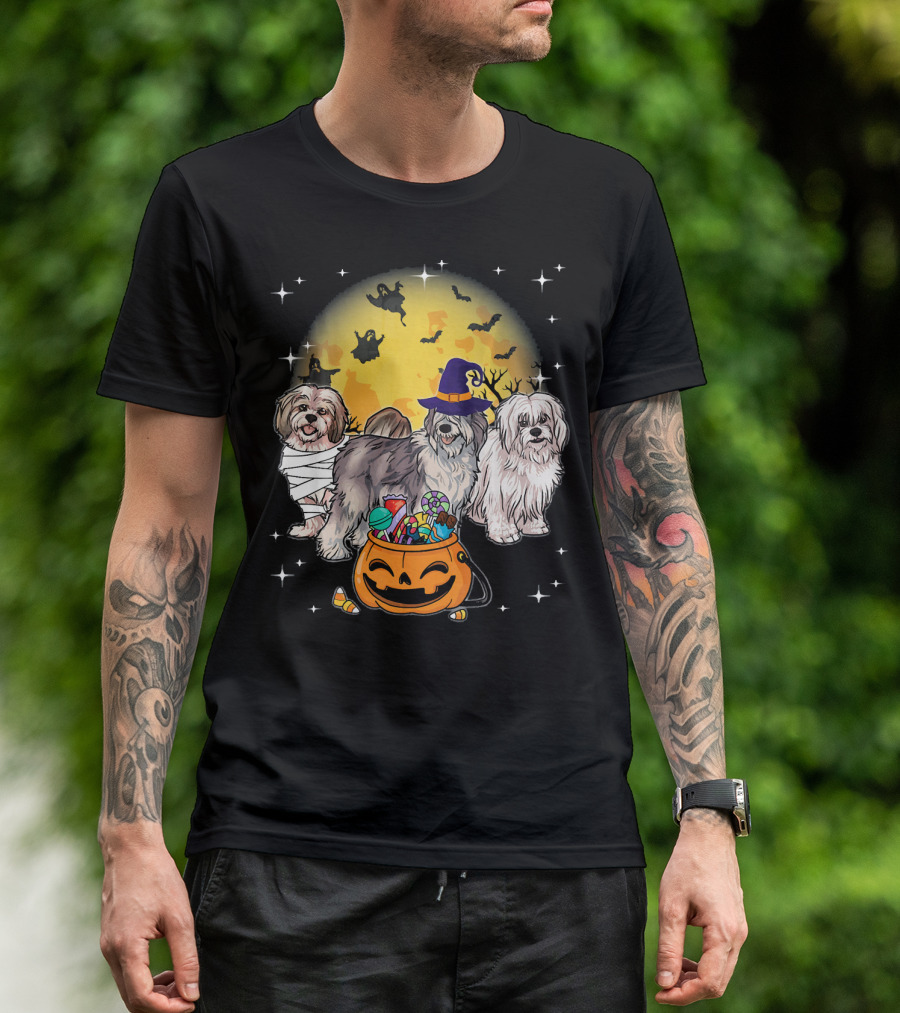 Lhasa Apso Mummy Witch Moon Ghosts Pumpkin Halloween Dogs T-Shirt
