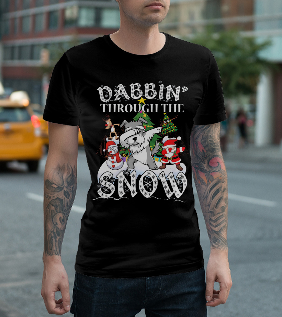 Dabbin' Through The Snow Schnauzer Dog Christmas Festive Fun T-Shirt