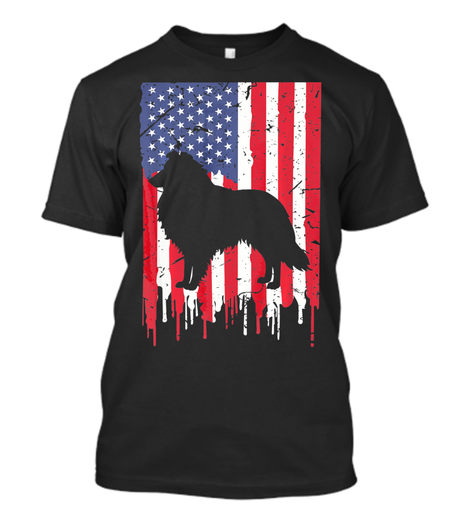 American Flag Shetland Sheepdog Silhouette Distressed Heart T-Shirt