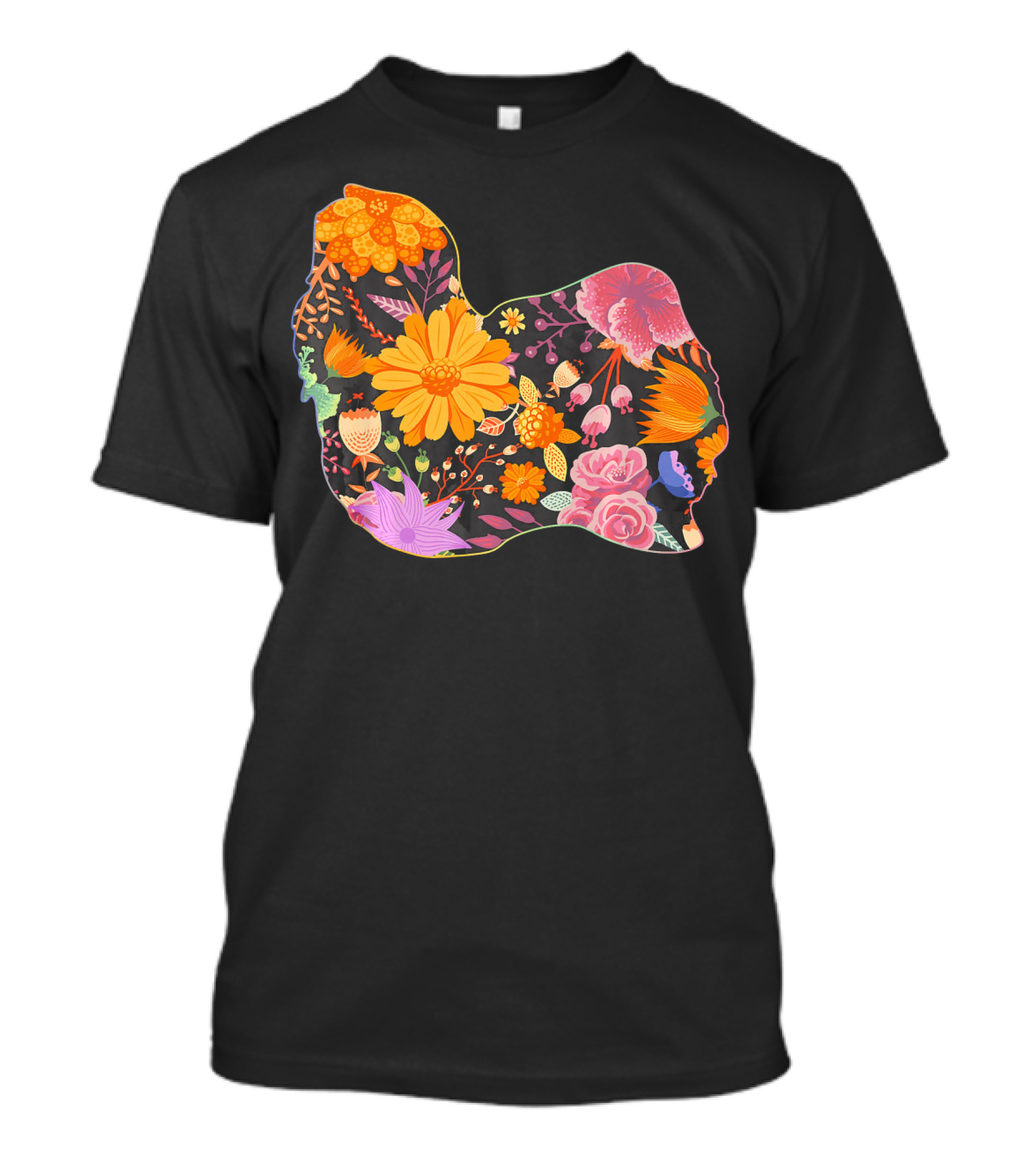 Floral Flower Vintage Retro Lhasa Apso Silhouette Lemon Bloom T-Shirt