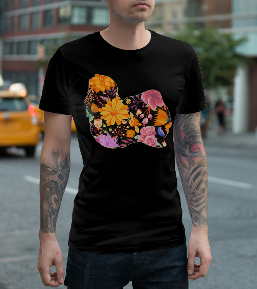Floral Flower Vintage Retro Lhasa Apso Silhouette Lemon Bloom T-Shirt