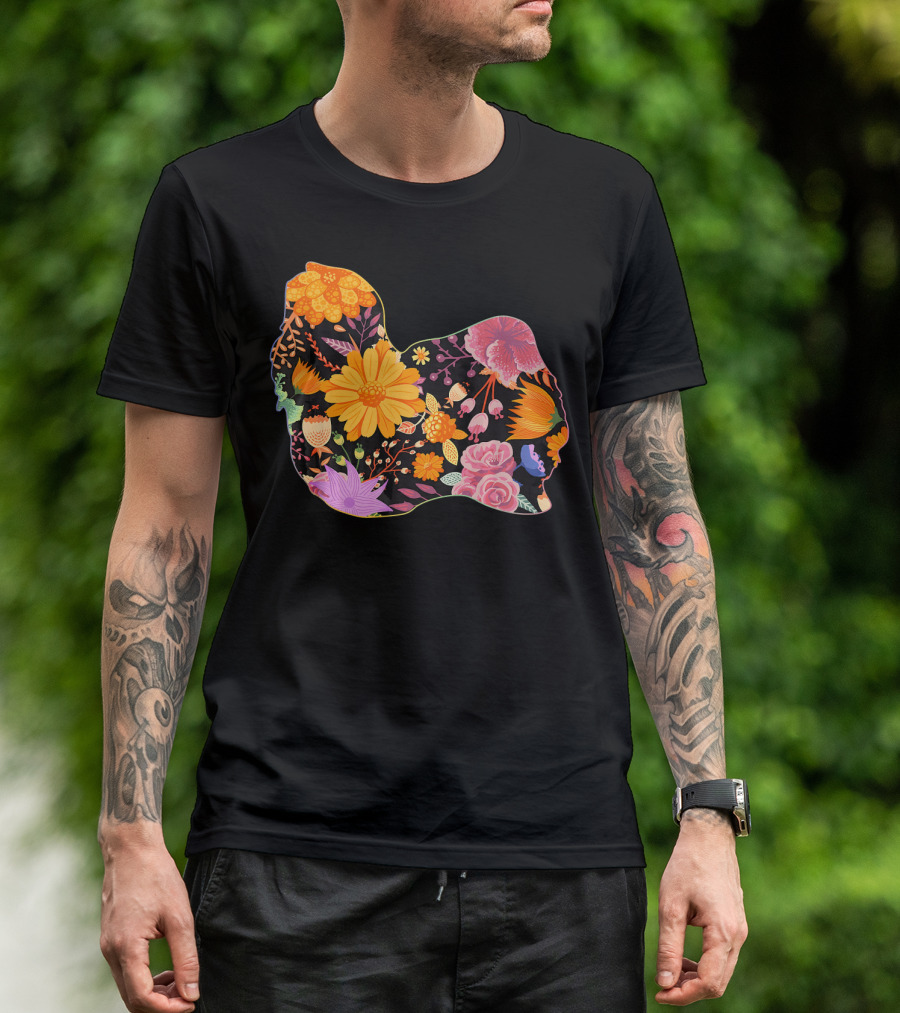 Floral Flower Vintage Retro Lhasa Apso Silhouette Lemon Bloom T-Shirt