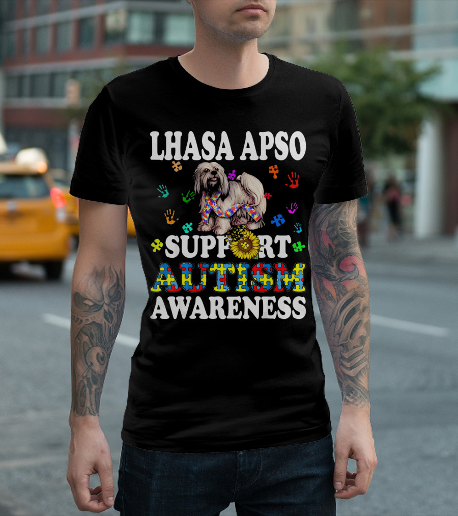 Lhasa Apso Support Autism Awareness T-Shirt