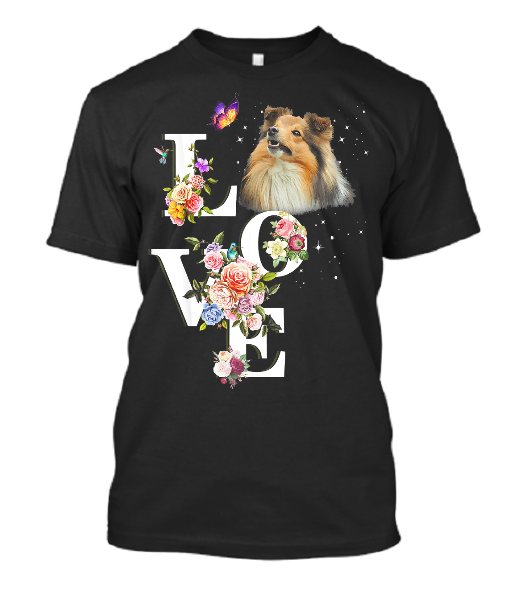 LOVE Sheltie Flower Butterfly T-Shirt