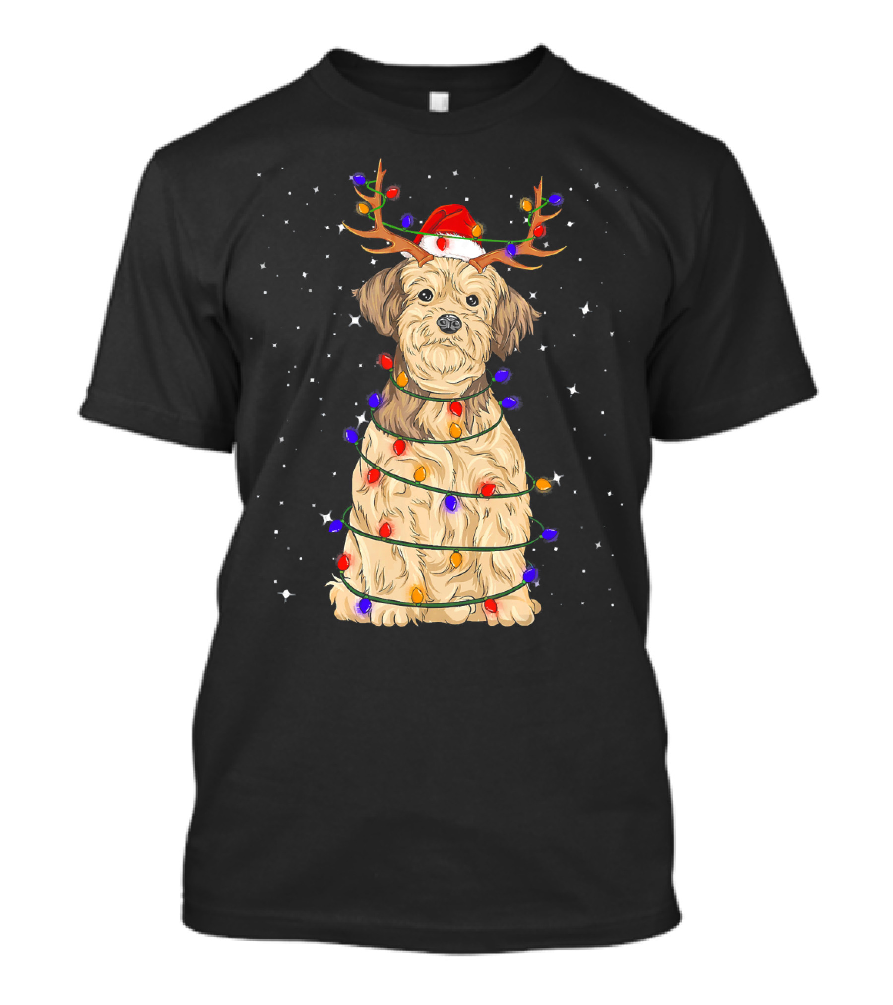 Lhasa Apso Christmas Lights Santa Hat Reindeer Antlers Dog T-Shirt