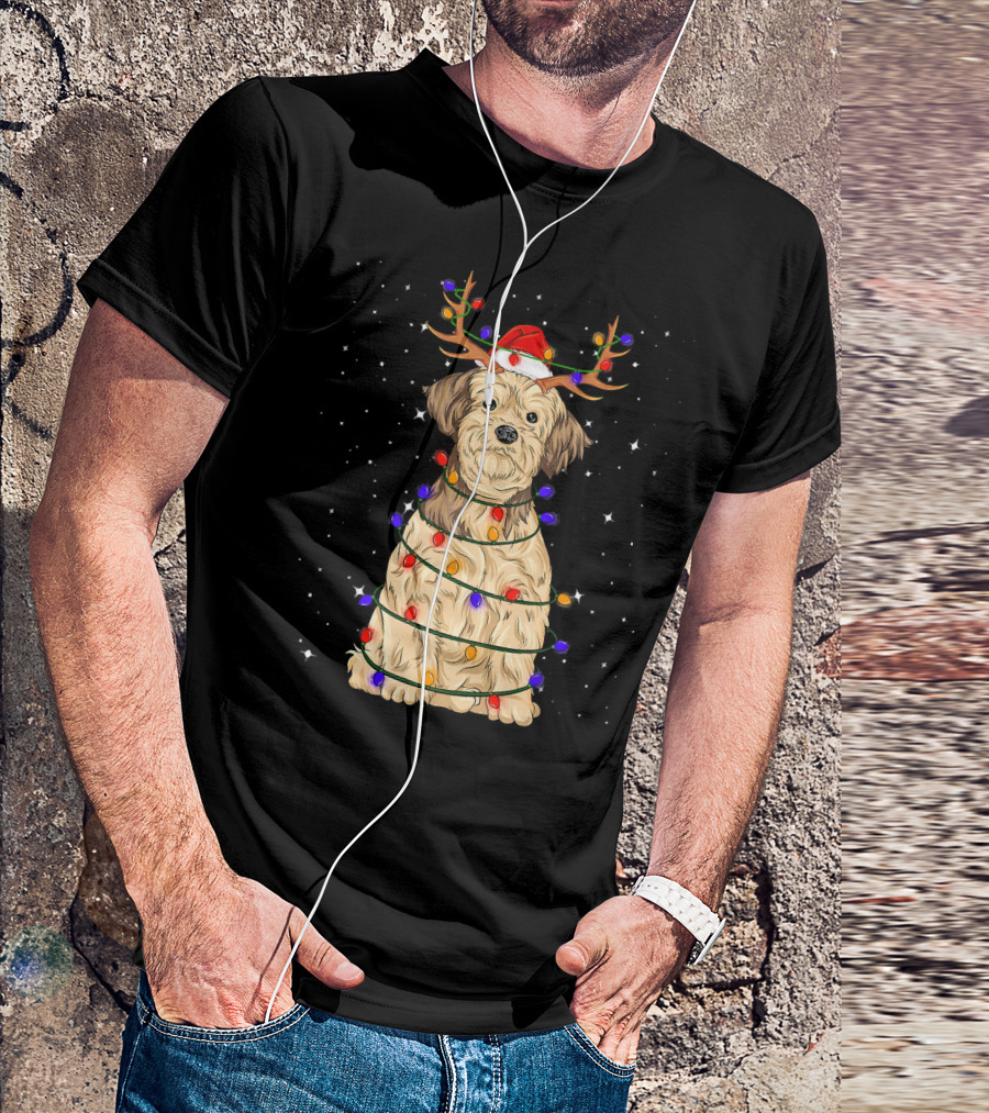 Lhasa Apso Christmas Lights Santa Hat Reindeer Antlers Dog T-Shirt
