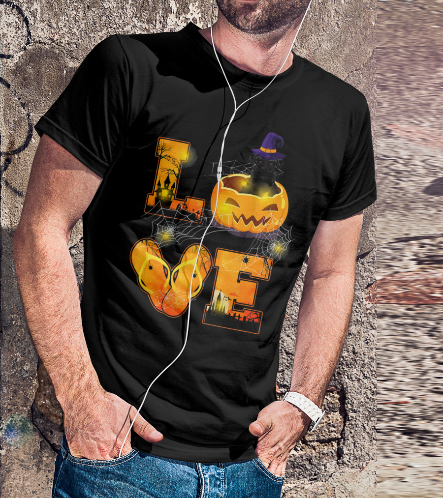 LOVE Halloween Pumpkin Witch Hat Standard Schnauzer Spooky Scene T-Shirt