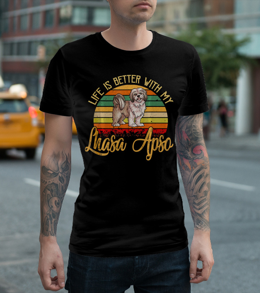 Life Is Better With My Lhasa Apso Vintage Stripes T-Shirt