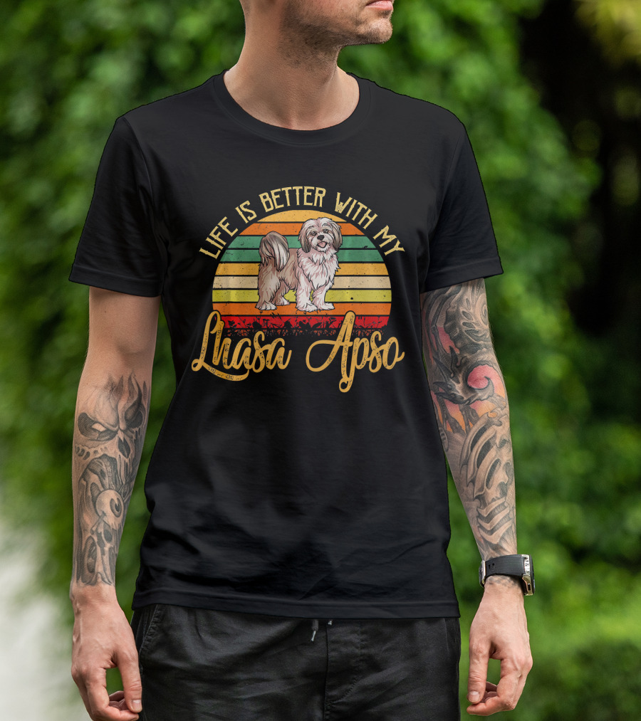 Life Is Better With My Lhasa Apso Vintage Stripes T-Shirt