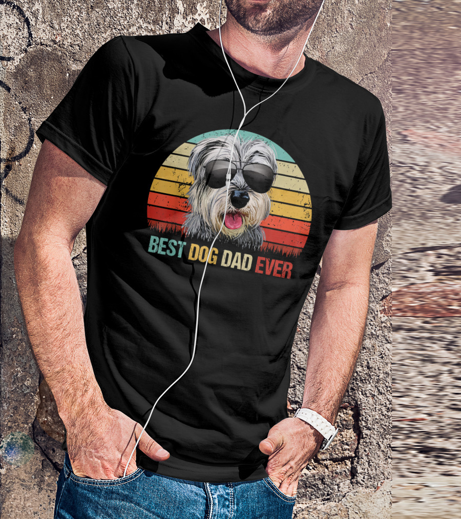 Best Dog Dad Ever Retro Miniature Schnauzer Sunglasses T-Shirt