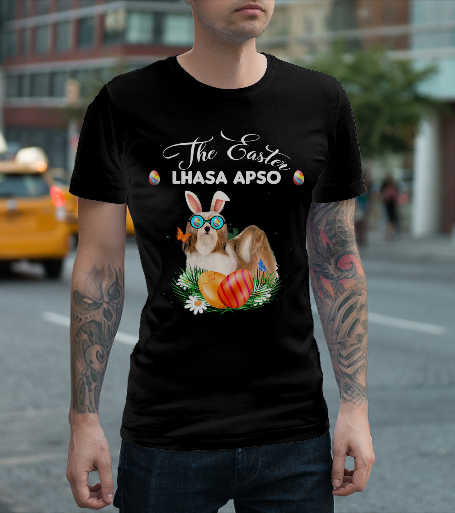 The Easter Lhasa Apso Bunny With Eggs And Glasses T-Shirt