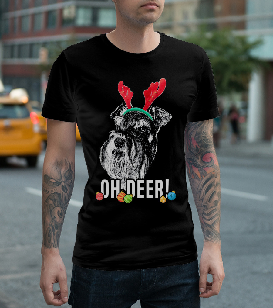 OH DEER Funny Schnauzer Antlers Festive Christmas Ornaments T-Shirt