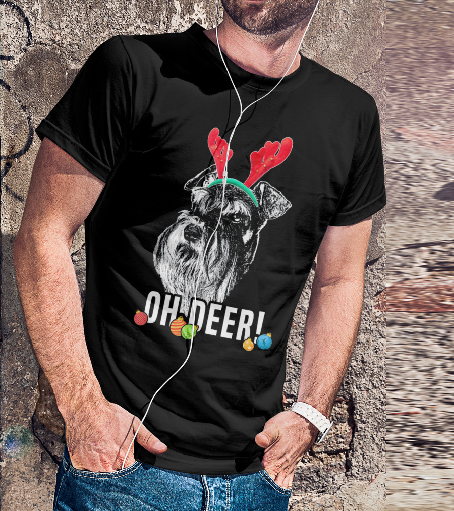 OH DEER Funny Schnauzer Antlers Festive Christmas Ornaments T-Shirt