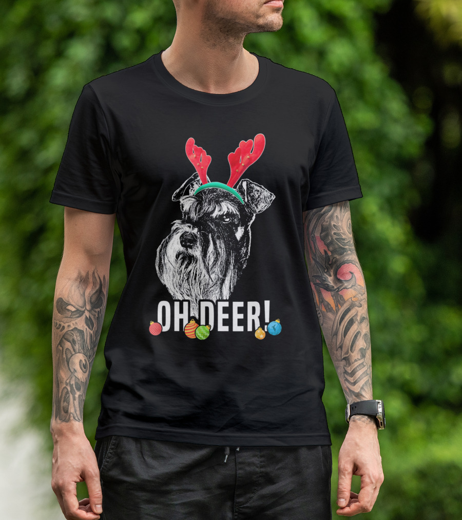 OH DEER Funny Schnauzer Antlers Festive Christmas Ornaments T-Shirt