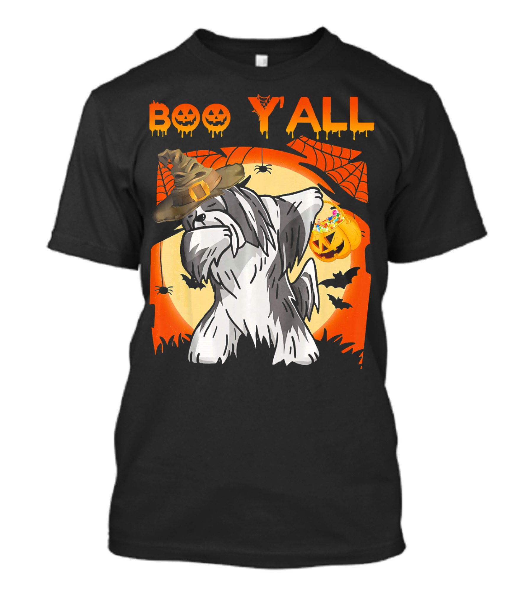 Lhasa Apso Dabbing Halloween Boo Yall Ghost Pumpkin Hat Spiders Bats T-Shirt
