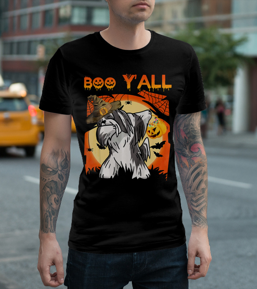Lhasa Apso Dabbing Halloween Boo Yall Ghost Pumpkin Hat Spiders Bats T-Shirt