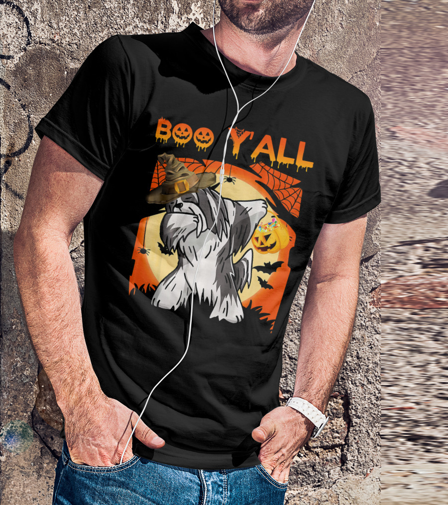 Lhasa Apso Dabbing Halloween Boo Yall Ghost Pumpkin Hat Spiders Bats T-Shirt