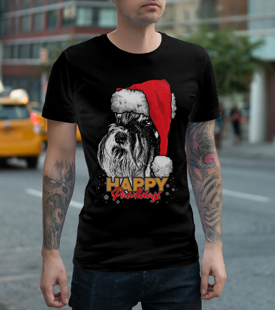 Happy Pawlidays Funny Christmas Schnauzer T-Shirt