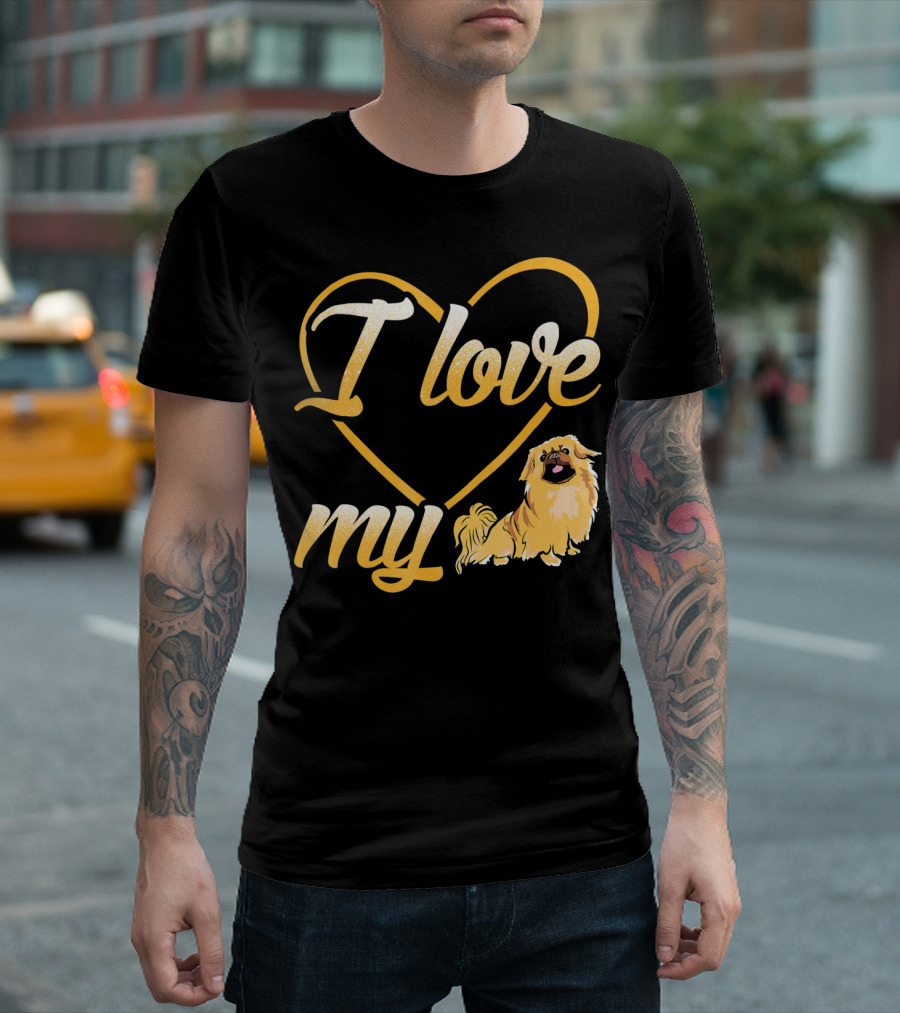 I Love My Pekingese Dog Heart Design With Cute Pekingese T-Shirt