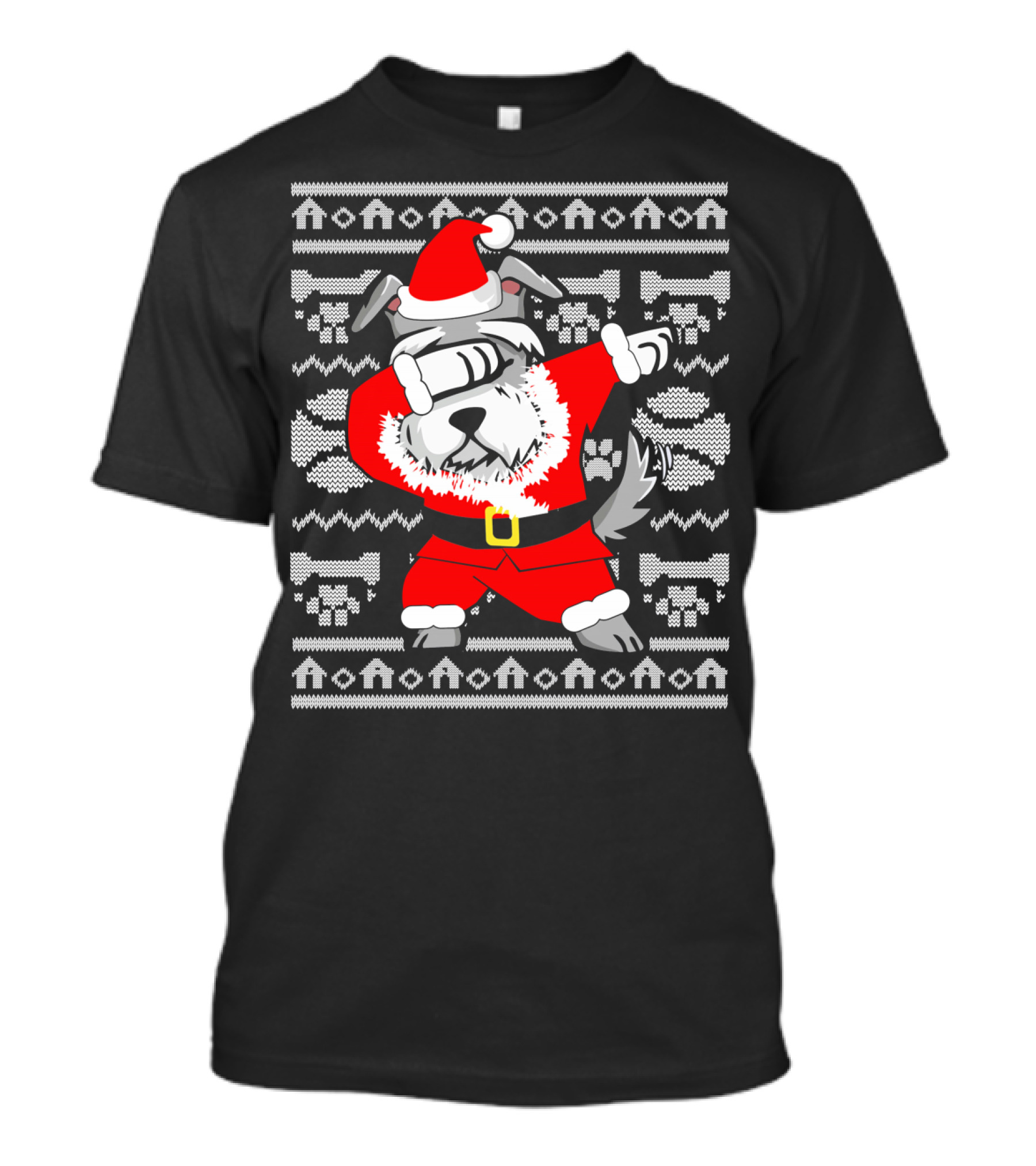 Funny Dabbing Schnauzer Dog In Santa Claus Outfit Holiday T-Shirt