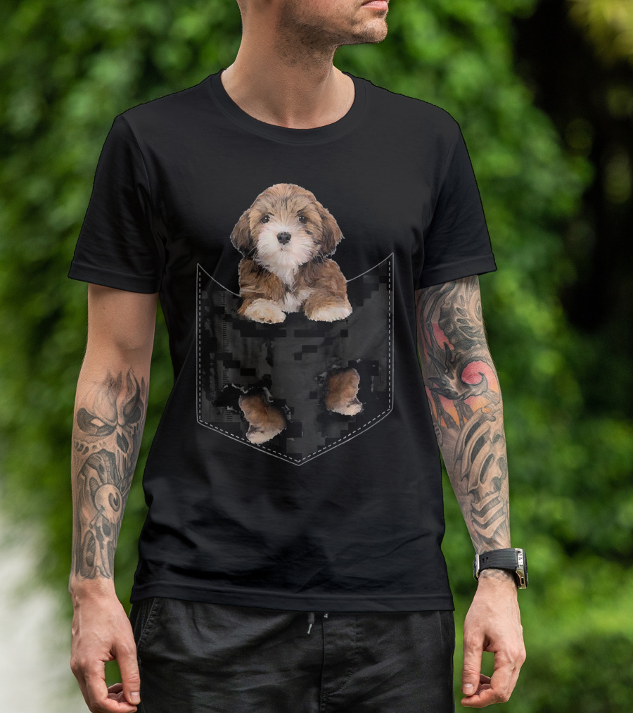 Lhasa Apso Puppy Pocket Illustration Mid Lhasa Aps T-Shirt