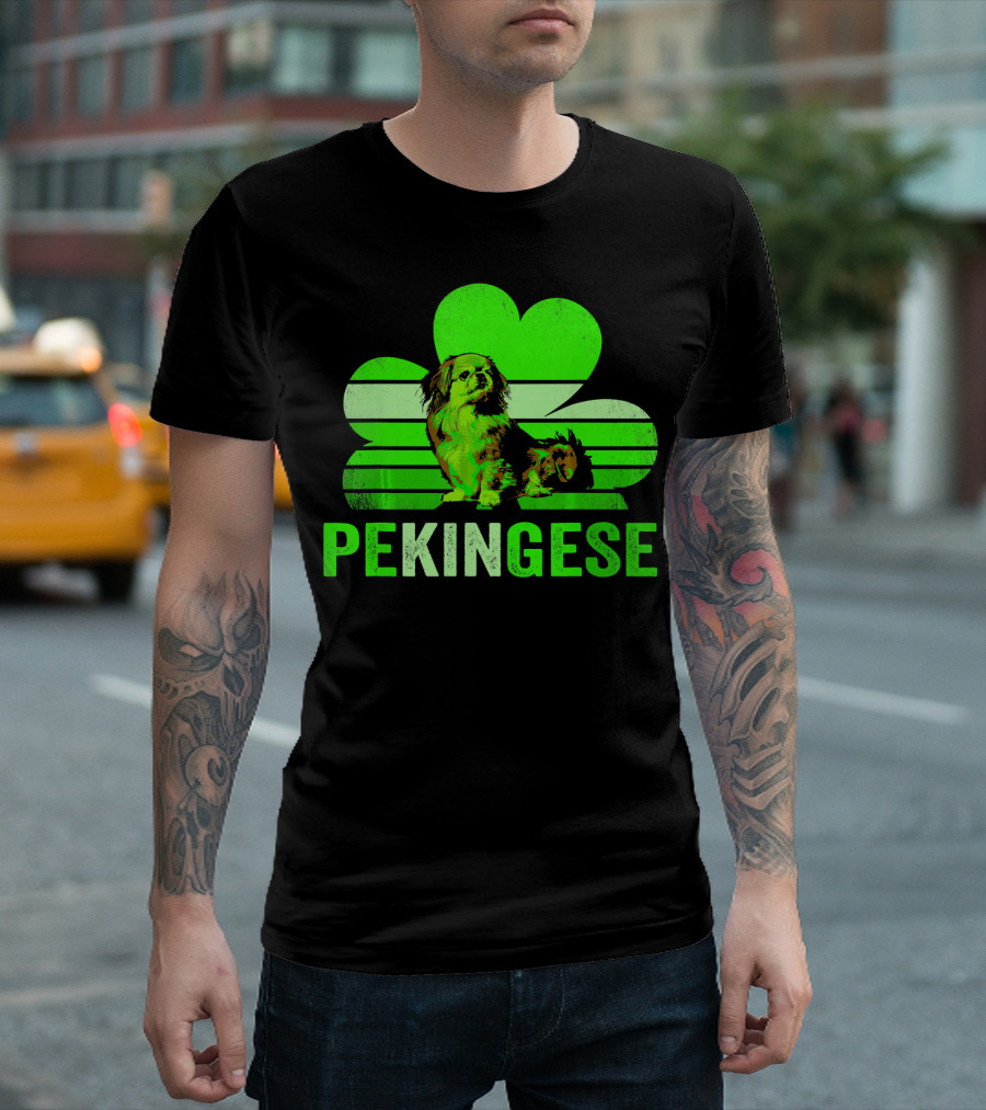 Pekingese Clover Green Stripes T-Shirt
