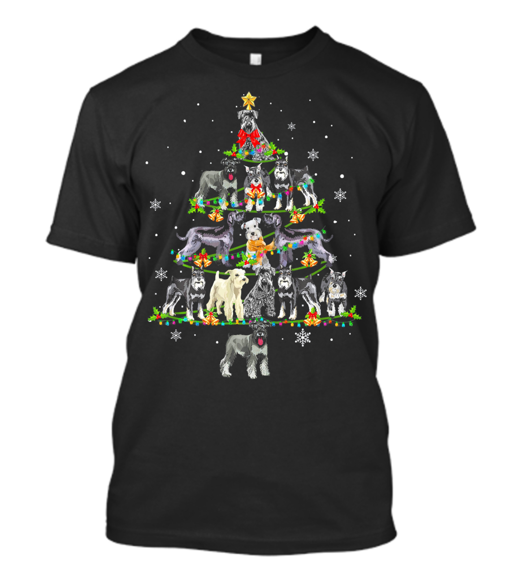 Cute Miniature Schnauzer Christmas Tree With Dogs And Snowflakes T-Shirt