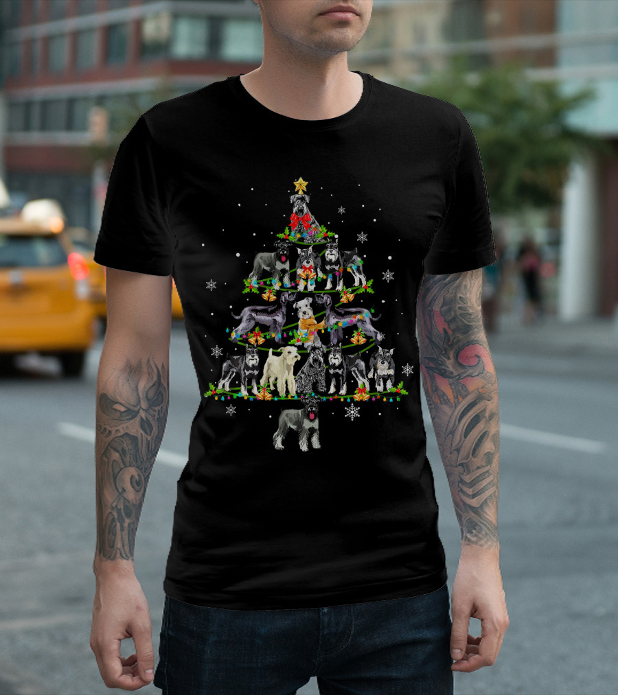 Cute Miniature Schnauzer Christmas Tree With Dogs And Snowflakes T-Shirt