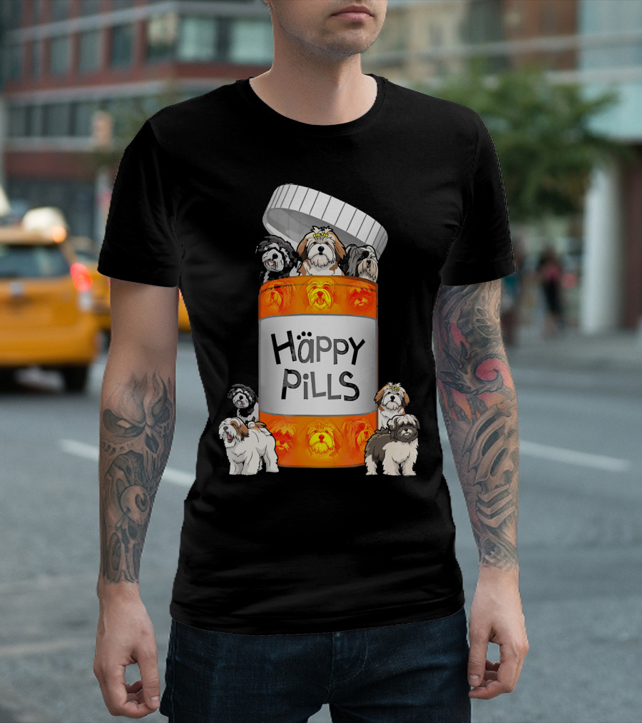 Happy Pills Lhasa Apso Dogs In Prescription Bottle T-Shirt