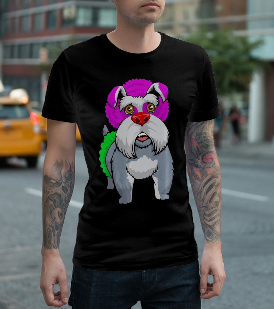 Cute Schnauzer Clown Mini Schna Dog With Colorful Costume T-Shirt