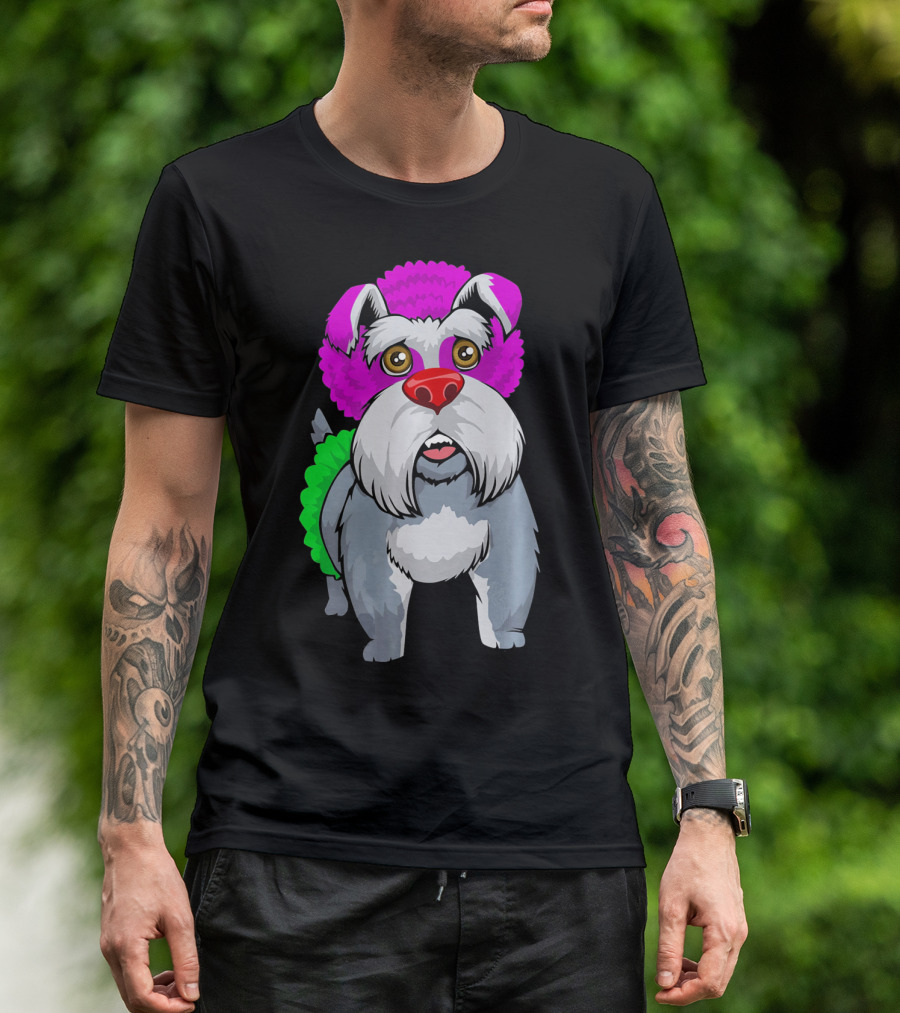 Cute Schnauzer Clown Mini Schna Dog With Colorful Costume T-Shirt