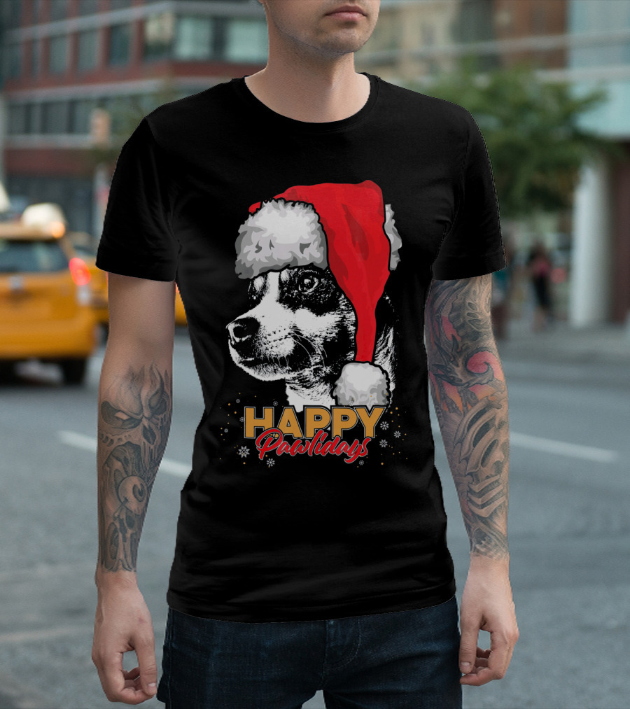 Happy Pawlidays Funny Christmas Rat Terrier Christmas Hat T-Shirt