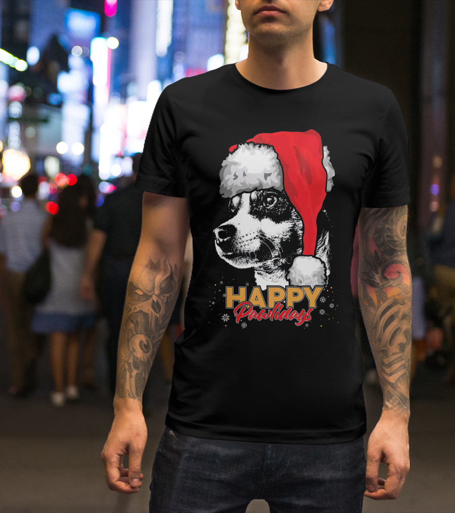 Happy Pawlidays Funny Christmas Rat Terrier Christmas Hat T-Shirt